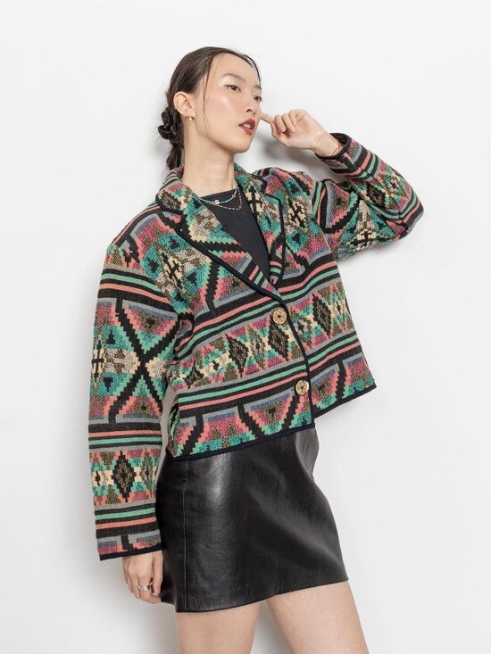 New Identity Jackets & Blazers - WOVEN COTTON SOUTHWESTERN Cropped Jacket Festival Coat / Medium